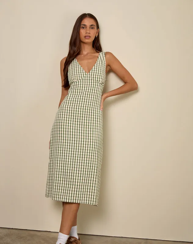 Lavisha Midi Dress in Green Check sold by Motel Rocks