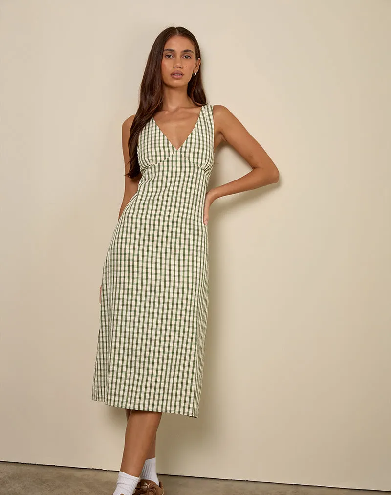 Lavisha Midi Dress in Green Check sold by Motel Rocks