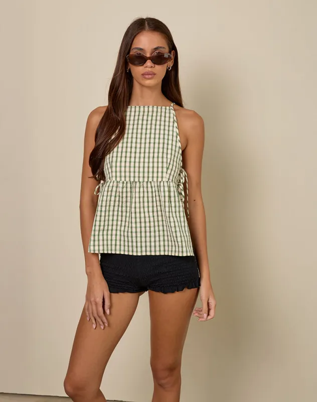 Palsi Tie Side Top in Green Check made by Motel Rocks