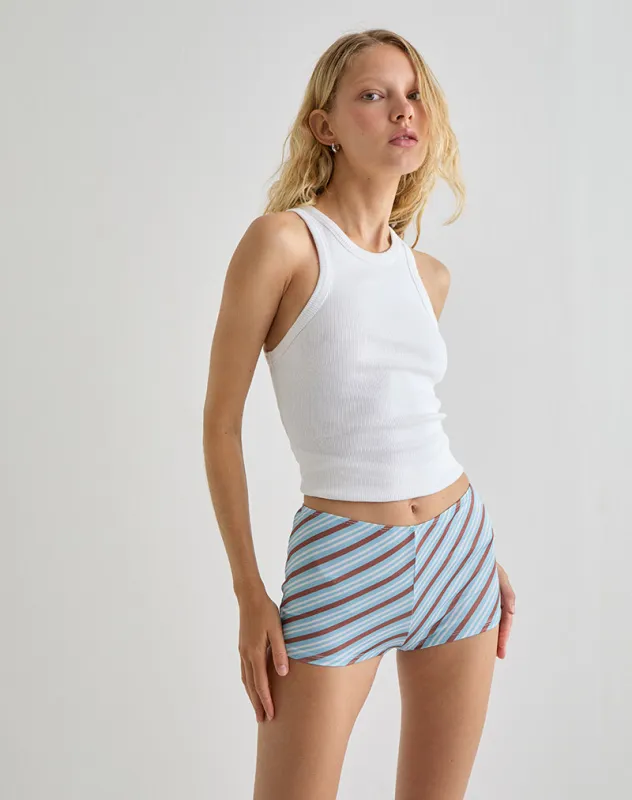 Ciana Hot Pants in Diagonal Stripe Light Blue sold by Motel Rocks