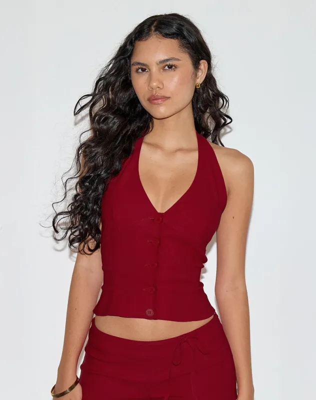 Ortee Halterneck Top in Tailoring Red sold by Motel Rocks