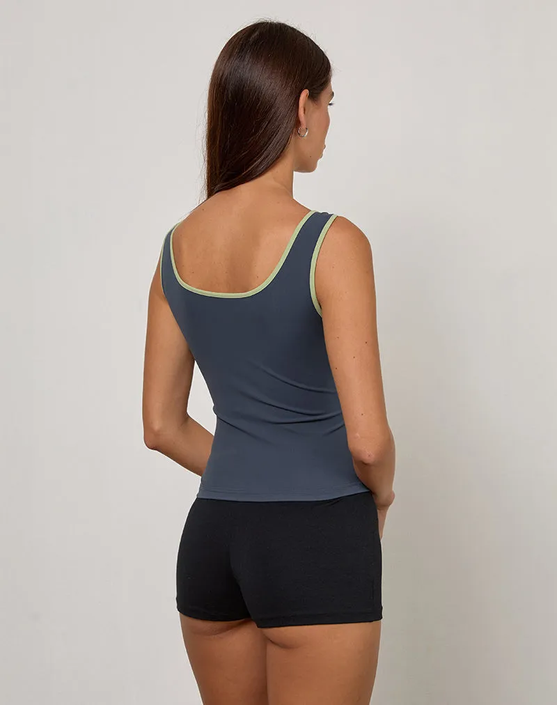 Pilon Vest top in Navy with Sage Binding sold by Motel Rocks product image thumbnail 4