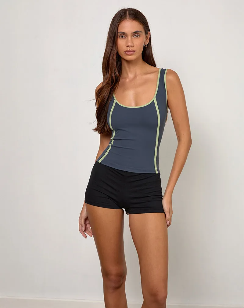 Pilon Vest top in Navy with Sage Binding sold by Motel Rocks product image thumbnail 2