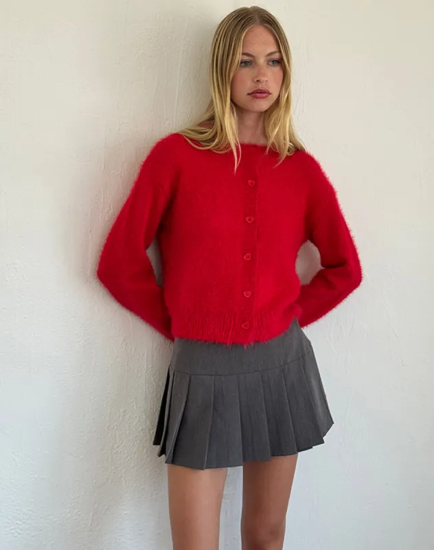 Audrina Cardigan in Fluffy Red sold by Motel Rocks