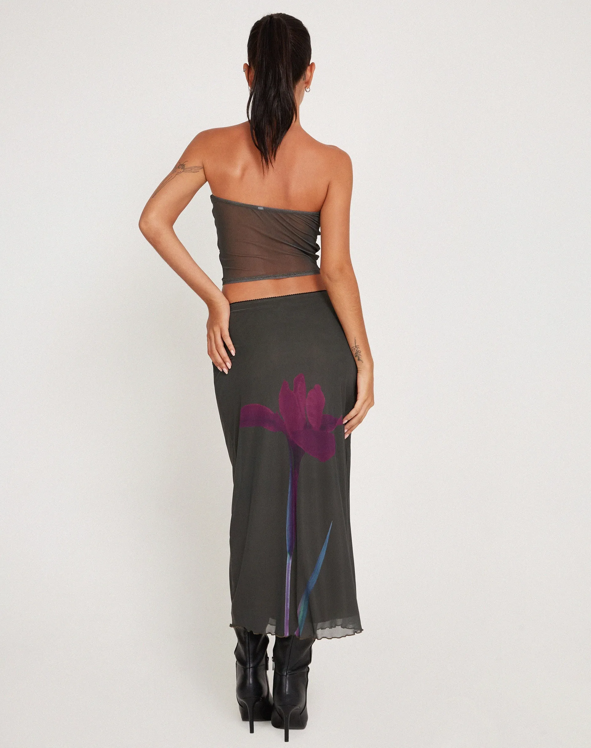 Lassie Maxi Skirt in Green with Purple Flower Print sold by Motel Rocks product image thumbnail 4