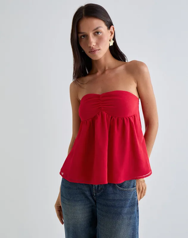 Setsuko Bandeau Longline Top in Red sold by Motel Rocks