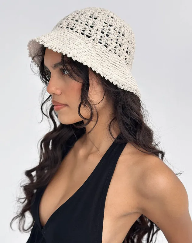 Suno Bucket Hat in Crochet Ivory sold by Motel Rocks