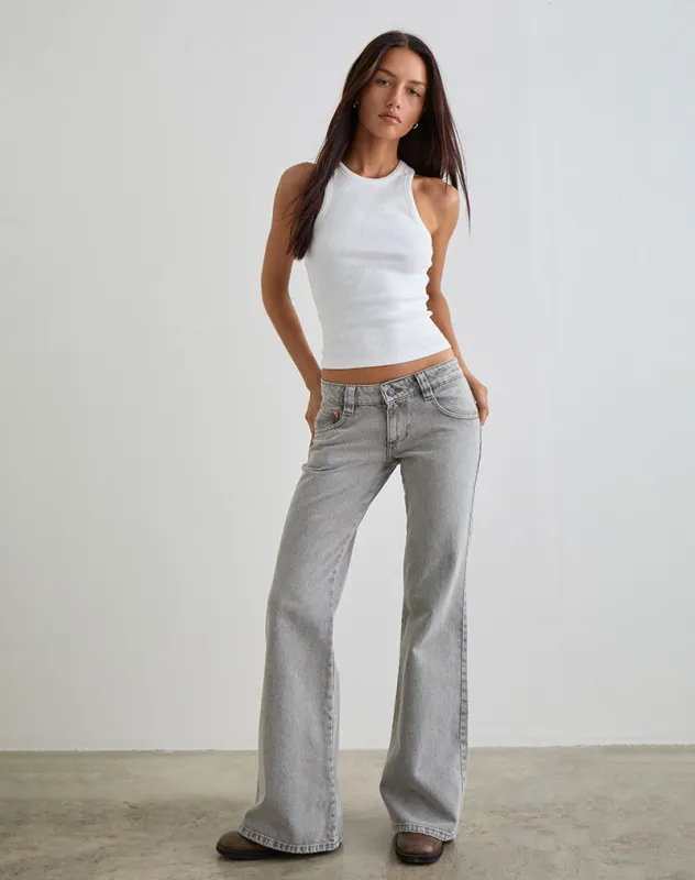 Bell Bottom Low Rise Flare Jeans in Bleached Grey sold by Motel Rocks