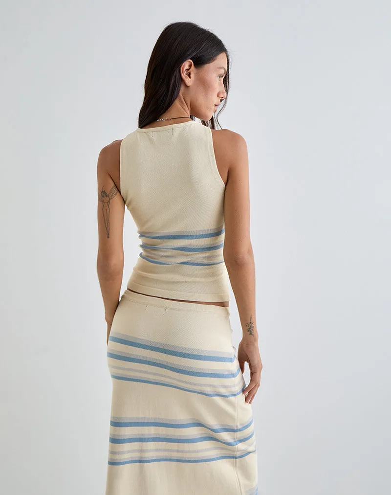 Natcha Vest Top in Cream with Blue and Grey Stripes sold by Motel Rocks product image thumbnail 4