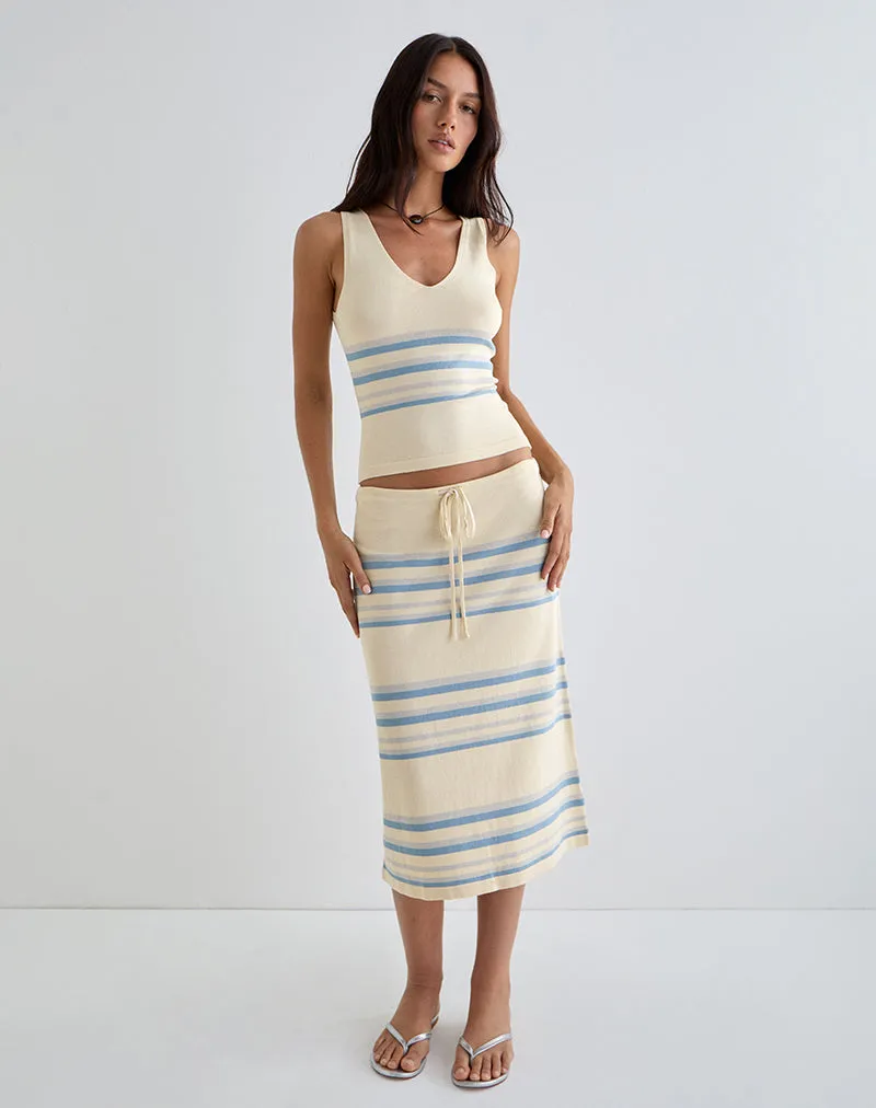 Amalia Midi Skirt in Cream with Blue and Grey Stripes sold by Motel Rocks product image thumbnail 4