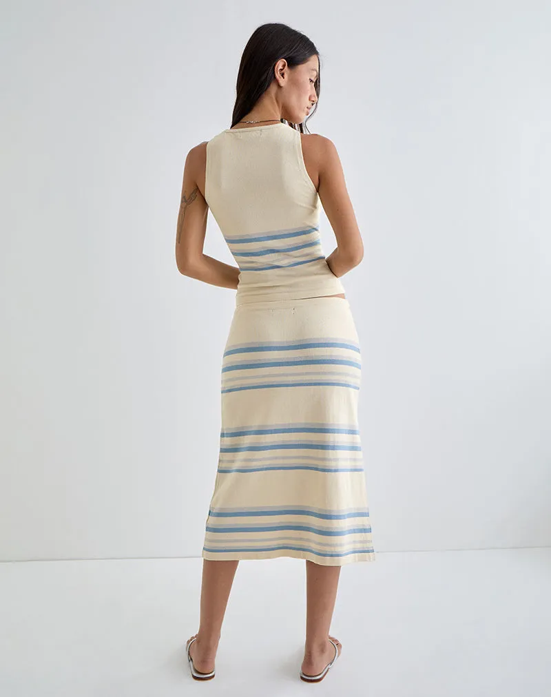 Amalia Midi Skirt in Cream with Blue and Grey Stripes sold by Motel Rocks product image thumbnail 3