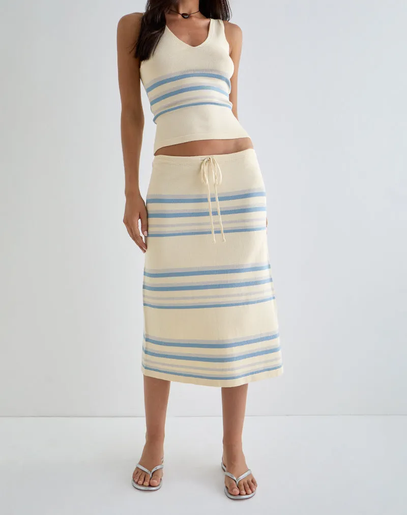 Amalia Midi Skirt in Cream with Blue and Grey Stripes sold by Motel Rocks product image thumbnail 2