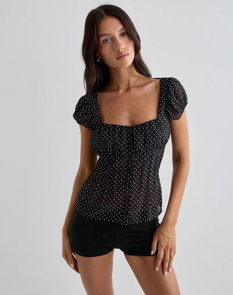 Rolina Blouse in Chiffon Mini Polka Black sold by Motel Rocks product image thumbnail 4