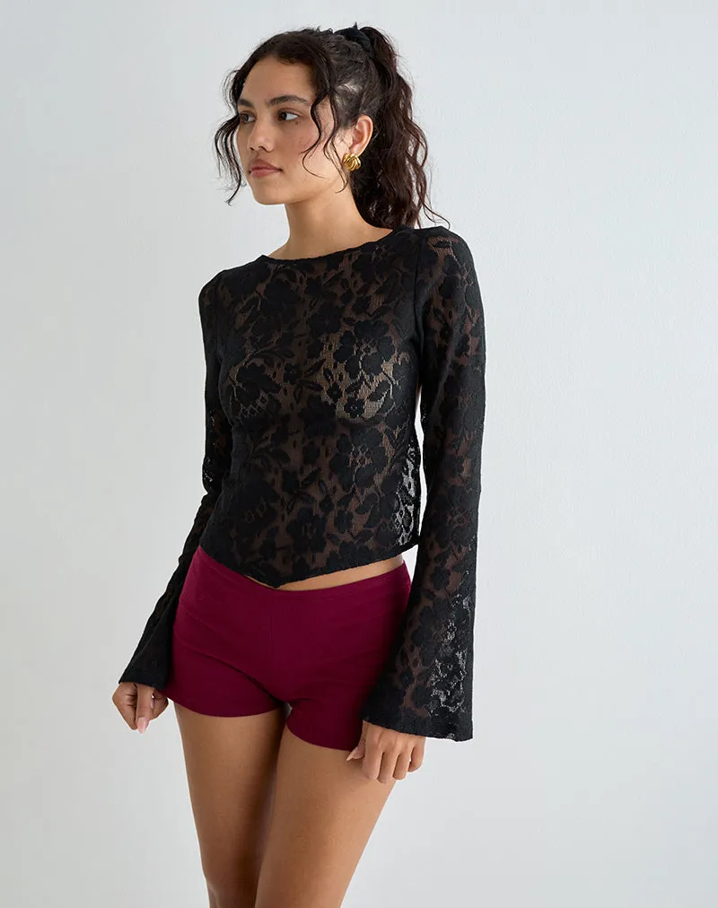 Halfi Long Sleeve Top in Hibiscus Crochet Lace Black sold by Motel Rocks product image thumbnail 2