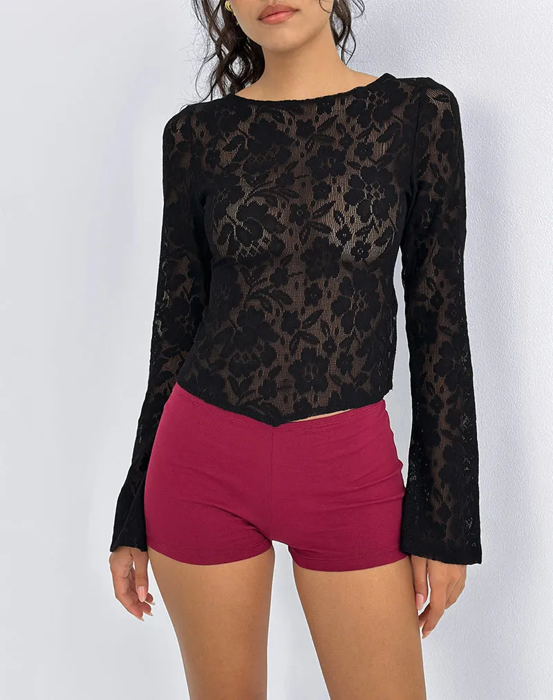 Halfi Long Sleeve Top in Hibiscus Crochet Lace Black sold by Motel Rocks product image thumbnail 5