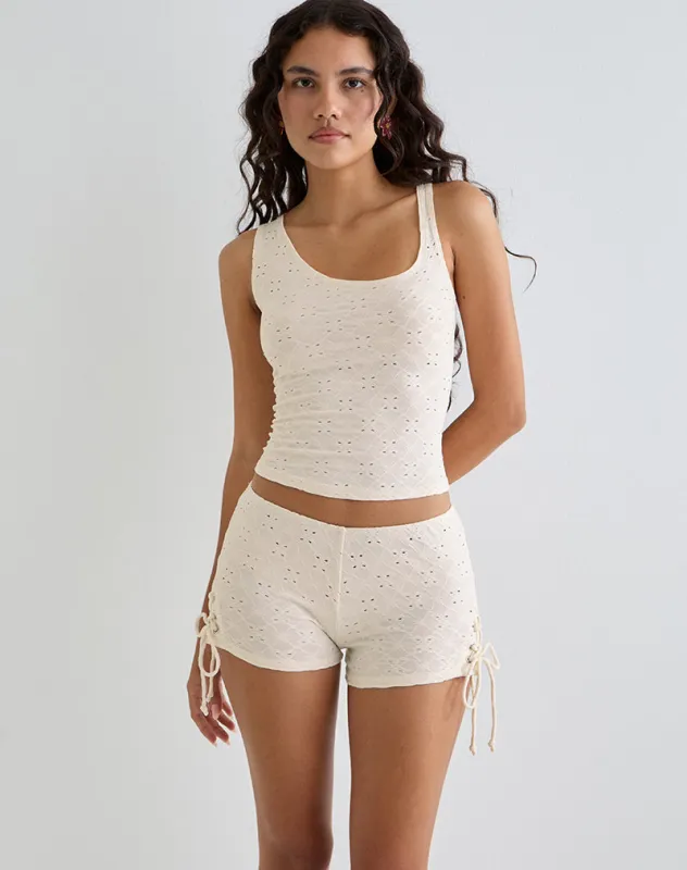 Fukama Sleeveless Top in Stretch Broderie Cream sold by Motel Rocks