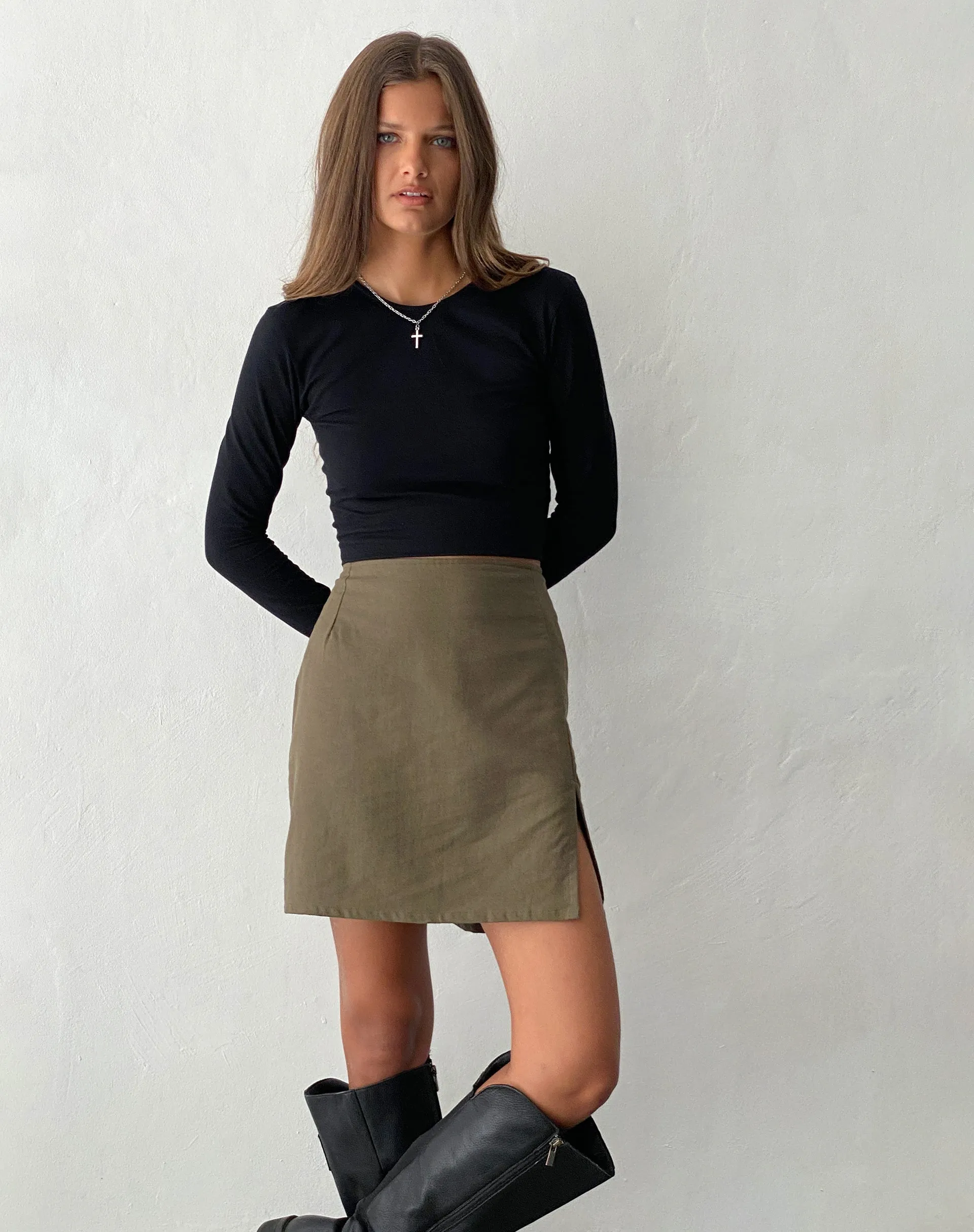 Sheny Mini Skirt in Khaki sold by Motel Rocks product image thumbnail 2