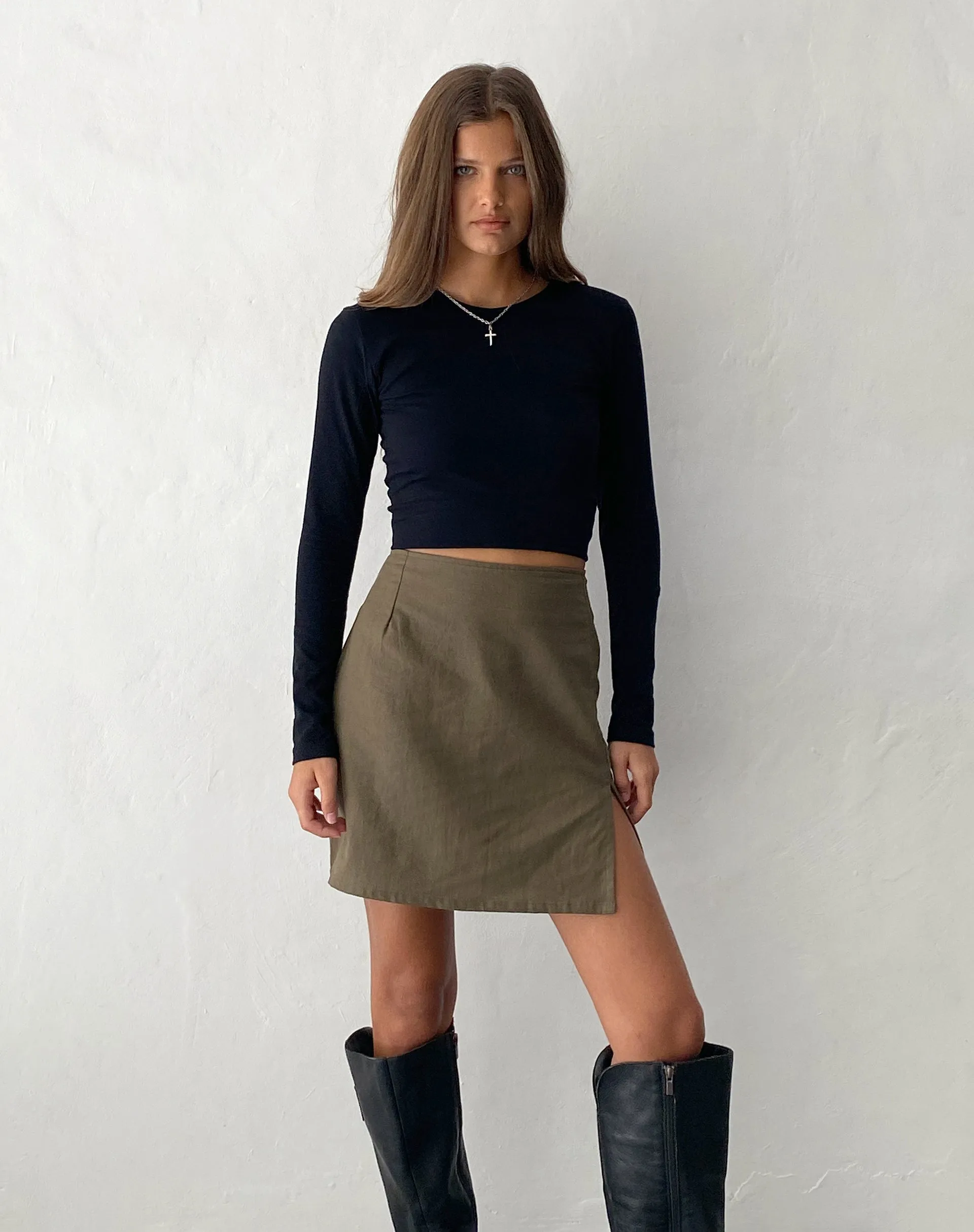 Sheny Mini Skirt in Khaki sold by Motel Rocks product image thumbnail 3