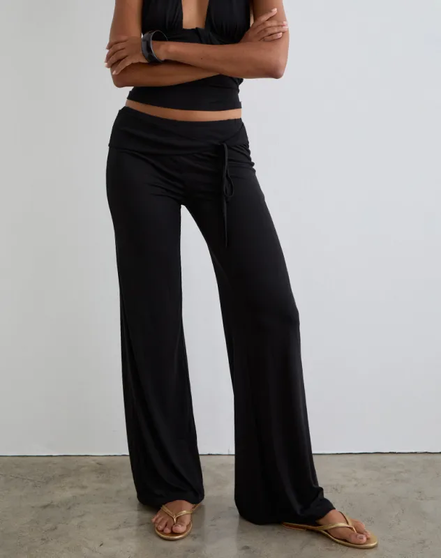 Donata Trouser in Black with Belt sold by Motel Rocks