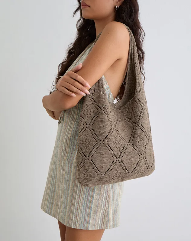 Fika Crochet Bag in Brown sold by Motel Rocks