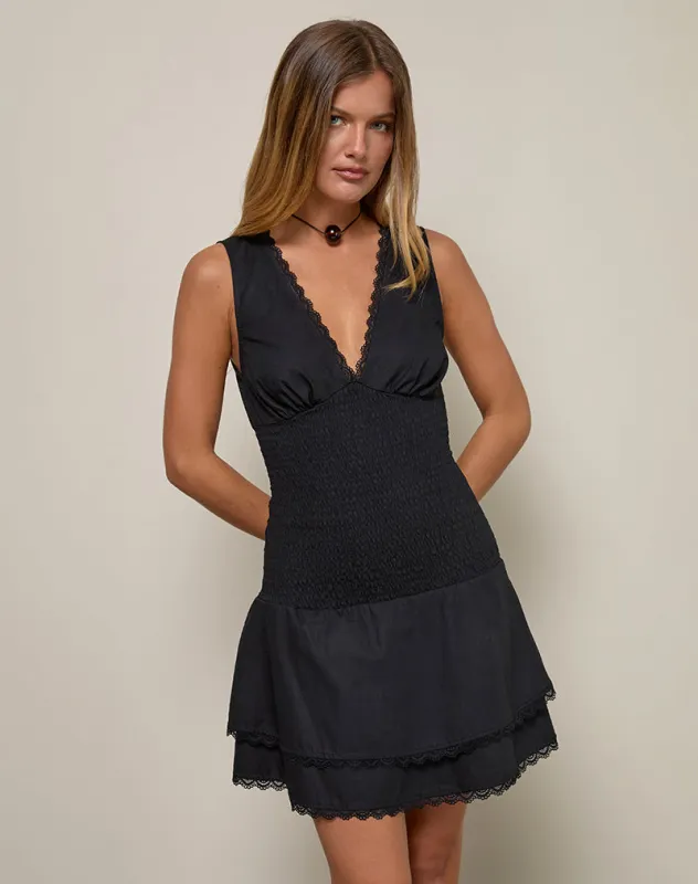 akira black lace dress ESSENTIAL LACE TRIM SATIN SLEEVELESS MIDI DRESS – AKIRA main image 0