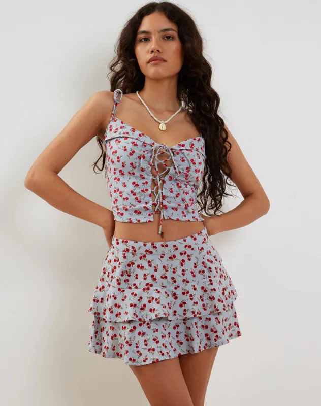 Lowisa Mini Skirt in Disty Floral Blue made by Motel Rocks