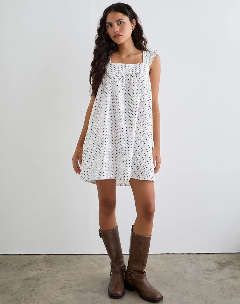 Sanaly Mini Dress in White with Black Micro Polka sold by Motel Rocks product image thumbnail 5
