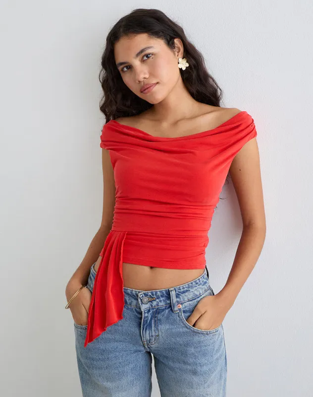Neida Drape Top in Cupro Red sold by Motel Rocks