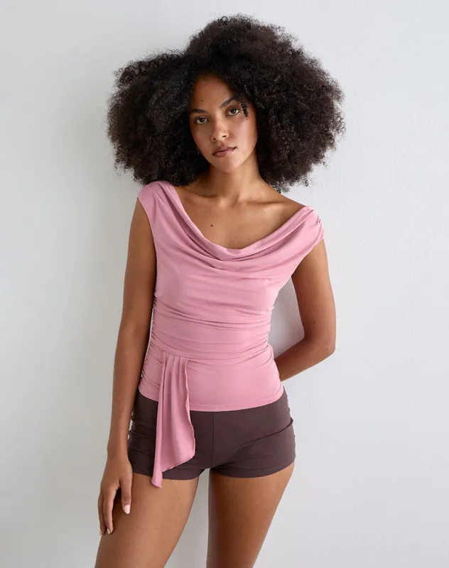 Neida Drape Top in Cupro Pink sold by Motel Rocks
