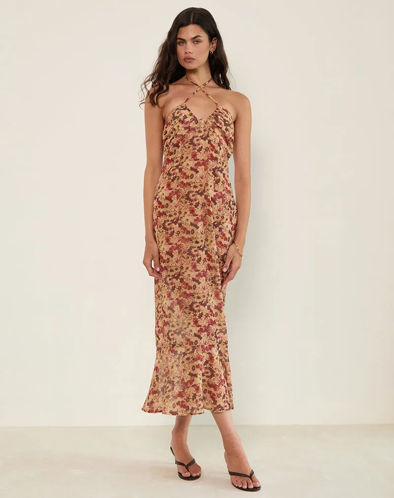 Alette Halterneck Maxi Dress in Chiffon Rusty Flower sold by Motel Rocks product image thumbnail 4