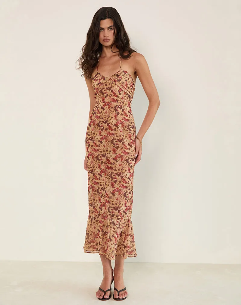 Alette Halterneck Maxi Dress in Chiffon Rusty Flower sold by Motel Rocks