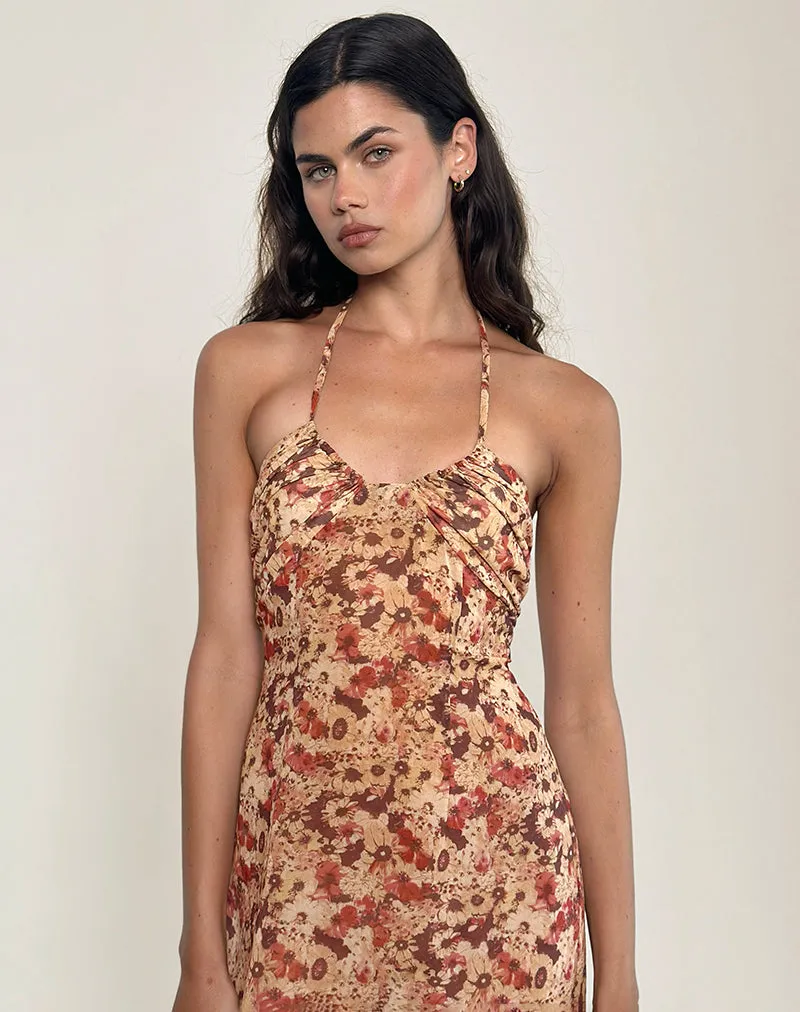 Alette Halterneck Maxi Dress in Chiffon Rusty Flower sold by Motel Rocks product image thumbnail 3