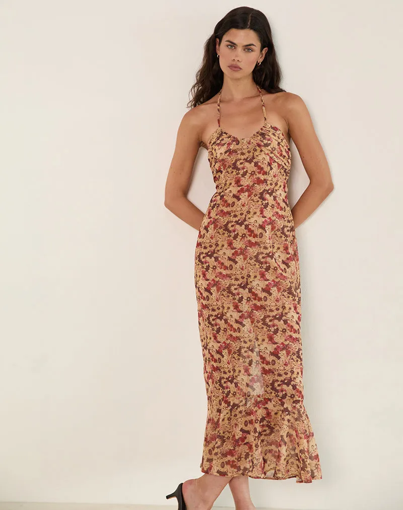 Alette Halterneck Maxi Dress in Chiffon Rusty Flower sold by Motel Rocks product image thumbnail 2