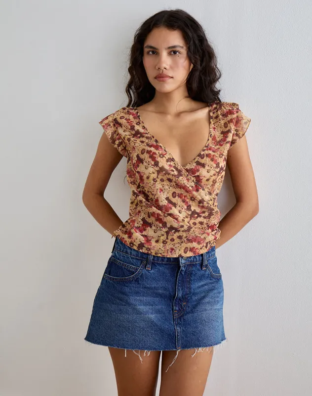Heidi Wrap Top in Chiffon Rusty Flower sold by Motel Rocks