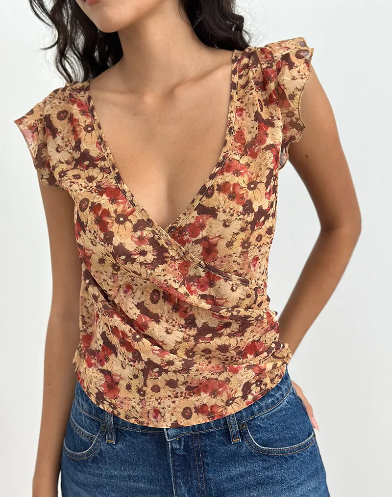 Heidi Wrap Top in Chiffon Rusty Flower sold by Motel Rocks product image thumbnail 3