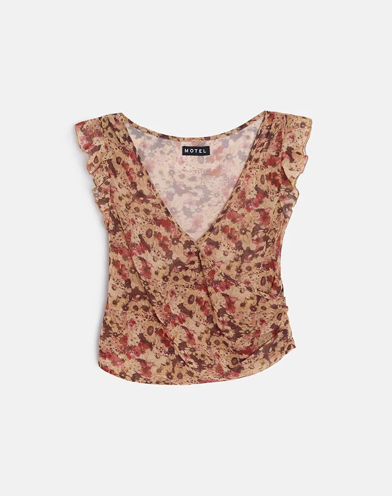 Heidi Wrap Top in Chiffon Rusty Flower sold by Motel Rocks product image thumbnail 2
