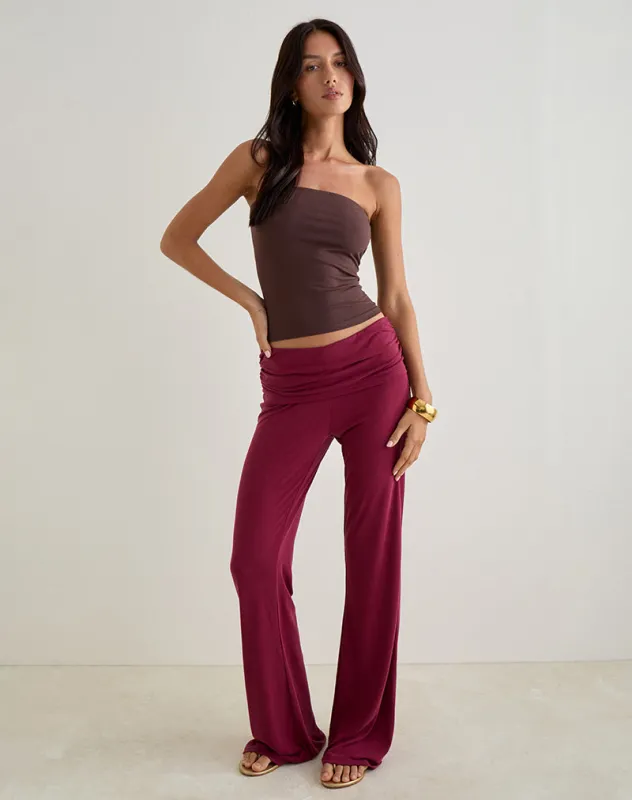 Jacita Low Rise Trousers in Cupro Burgundy sold by Motel Rocks