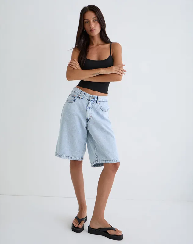 Low Rise Skater Shorts in 80's Light Wash Blue sold by Motel Rocks