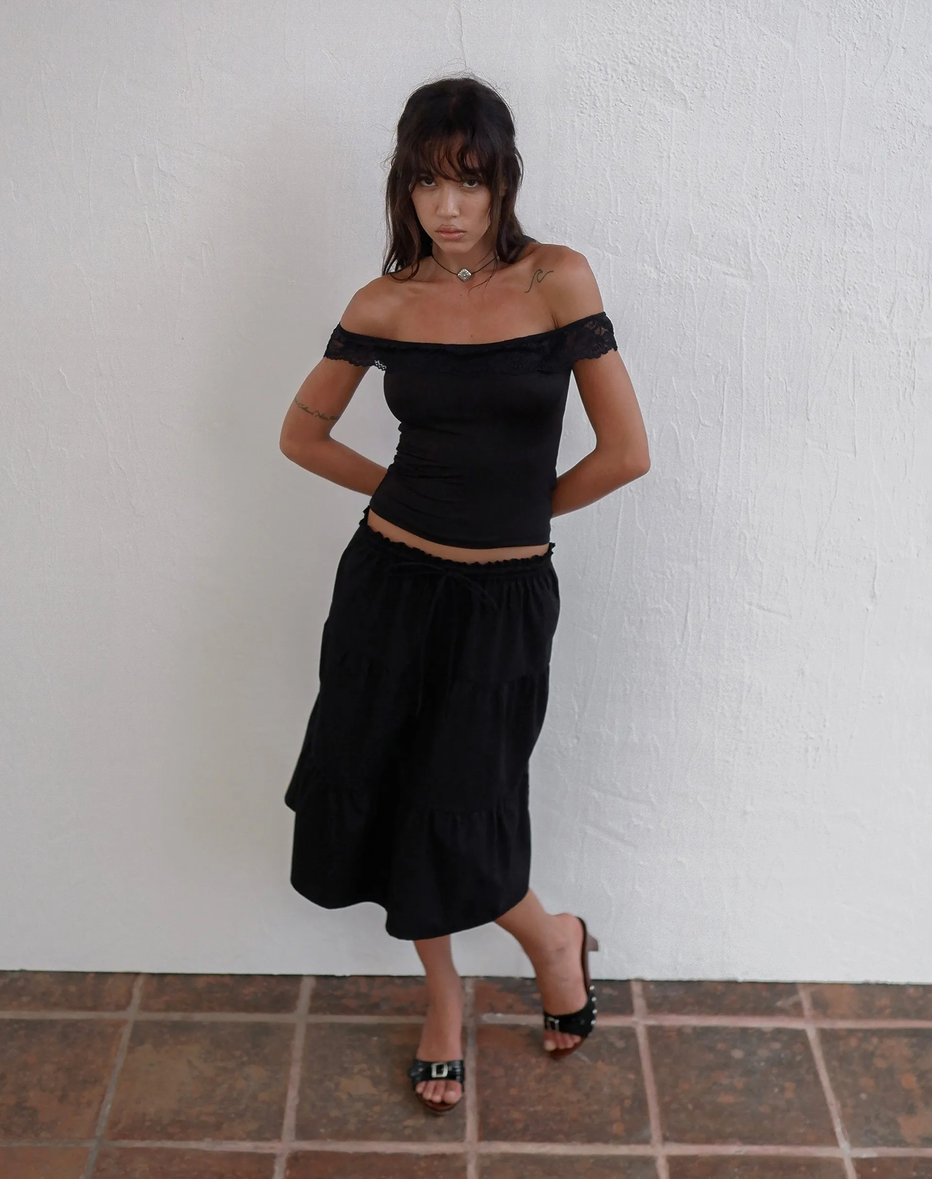 Nesel Bardot Top in Slinky Lace Black sold by Motel Rocks product image thumbnail 5