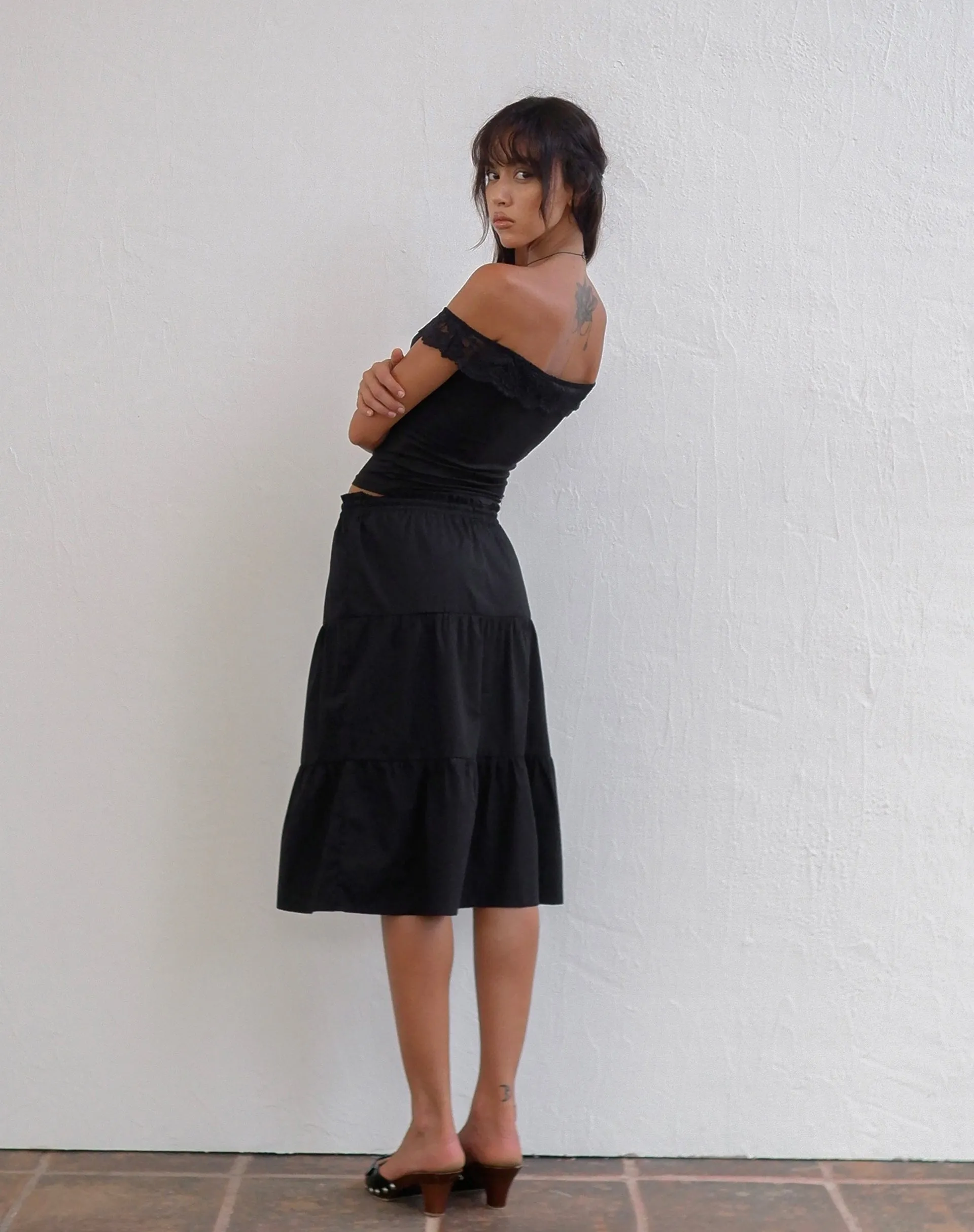 Nesel Bardot Top in Slinky Lace Black sold by Motel Rocks product image thumbnail 3