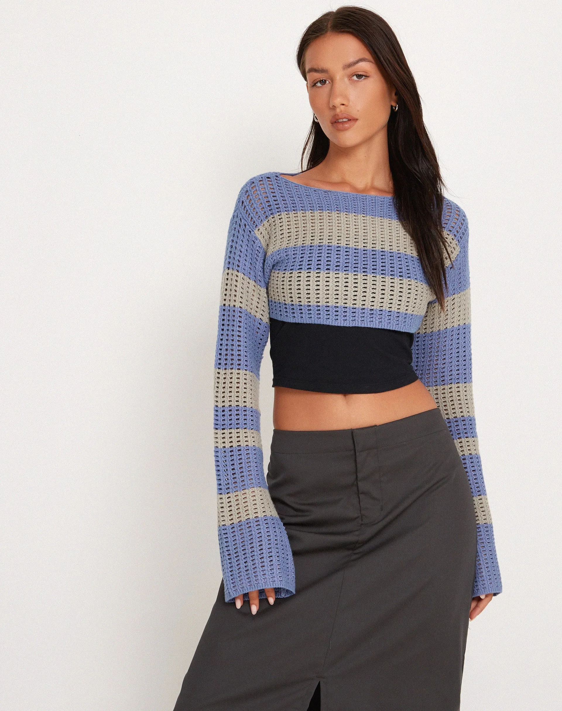 Ozzy Bolero Top in Grey Blue sold by Motel Rocks product image thumbnail 3