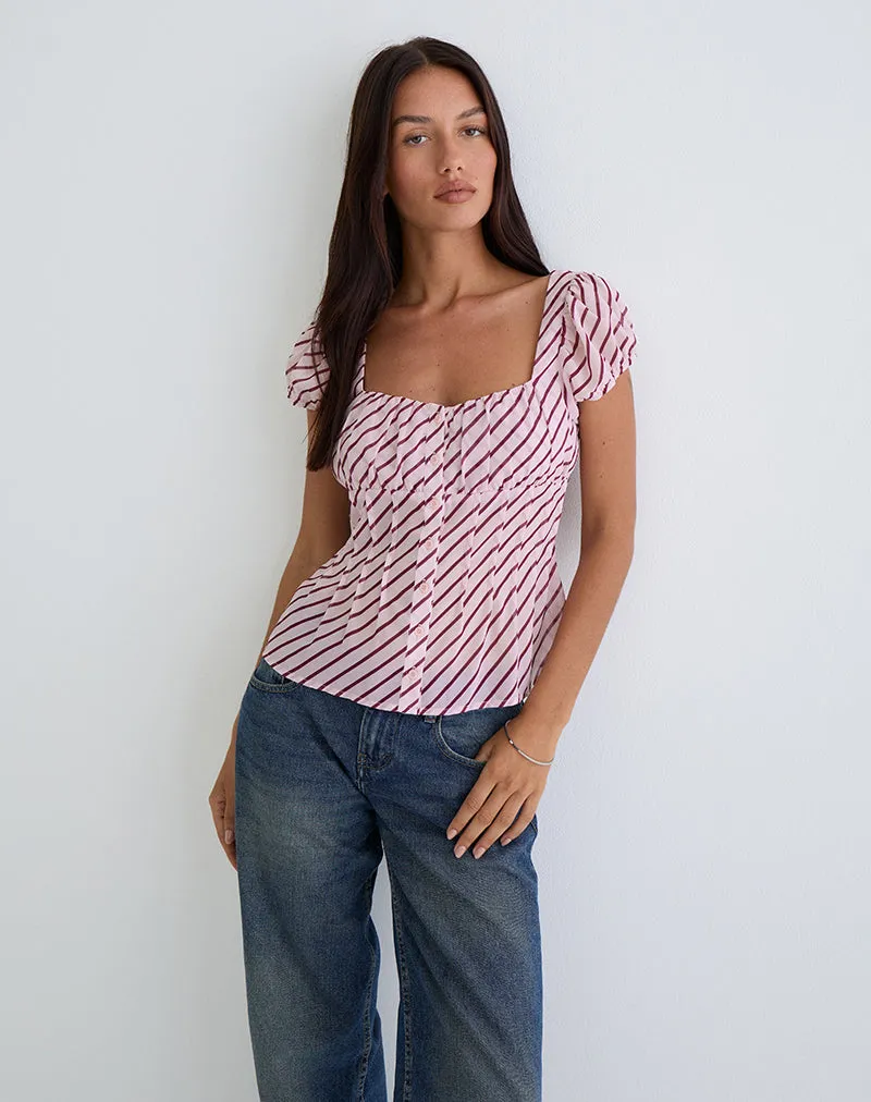 Rolina Blouse in Chiffon Stripe Pink and Burgundy sold by Motel Rocks product image thumbnail 5