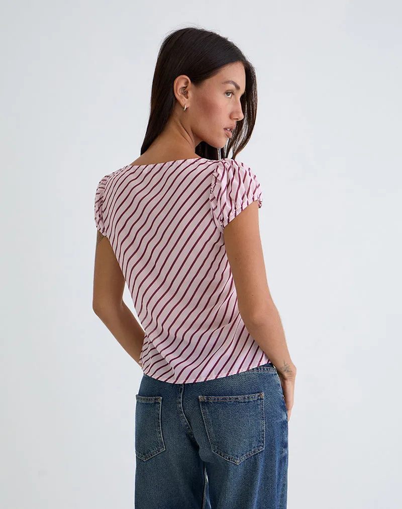 Rolina Blouse in Chiffon Stripe Pink and Burgundy sold by Motel Rocks product image thumbnail 4