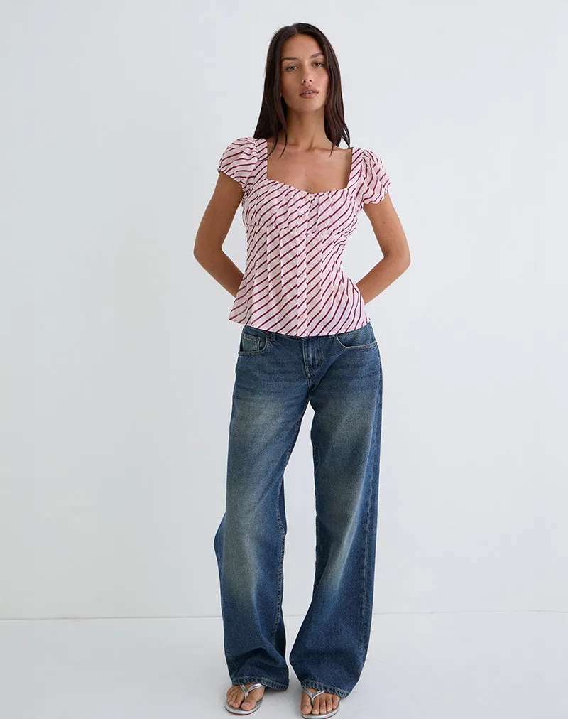 Rolina Blouse in Chiffon Stripe Pink and Burgundy sold by Motel Rocks product image thumbnail 2