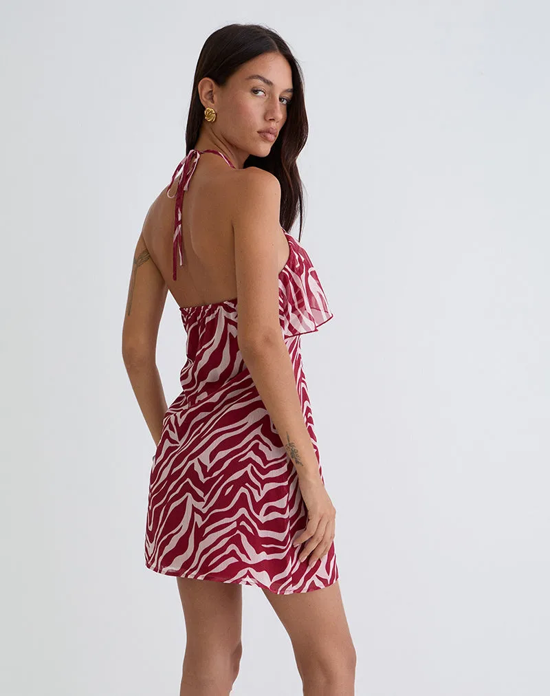 Beyza Halter Mini Dress in Zebra Print Red sold by Motel Rocks product image thumbnail 4