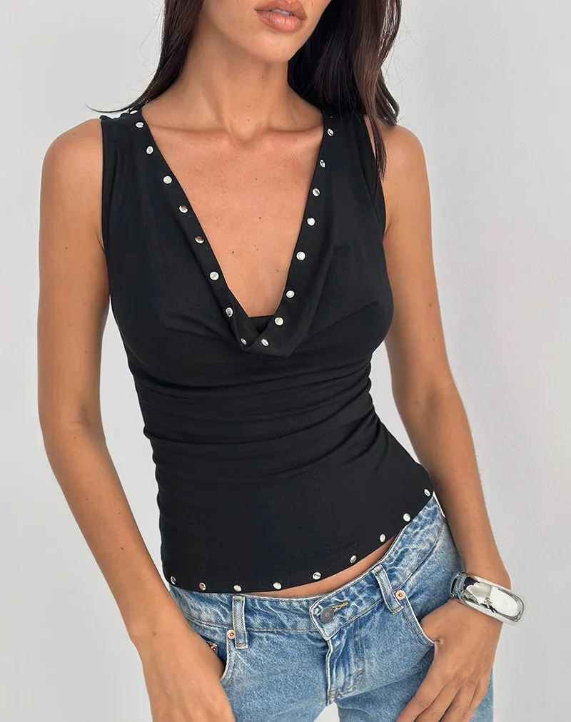 Slater Studded Top in Rayon Jersey Black sold by Motel Rocks product image thumbnail 2