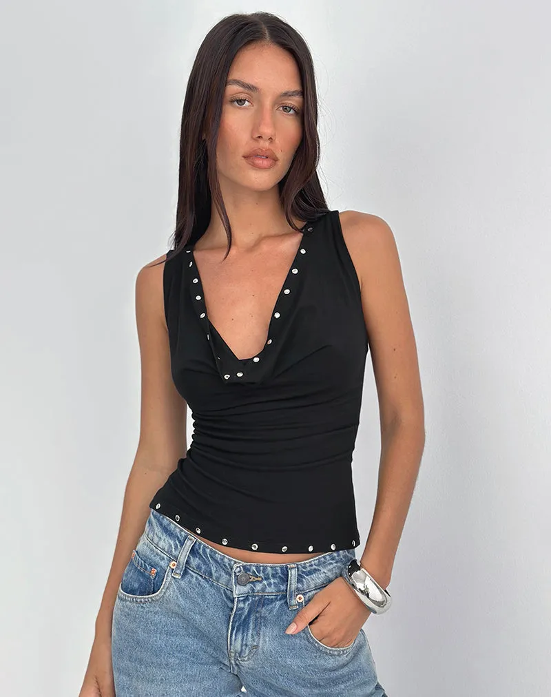 Slater Studded Top in Rayon Jersey Black sold by Motel Rocks