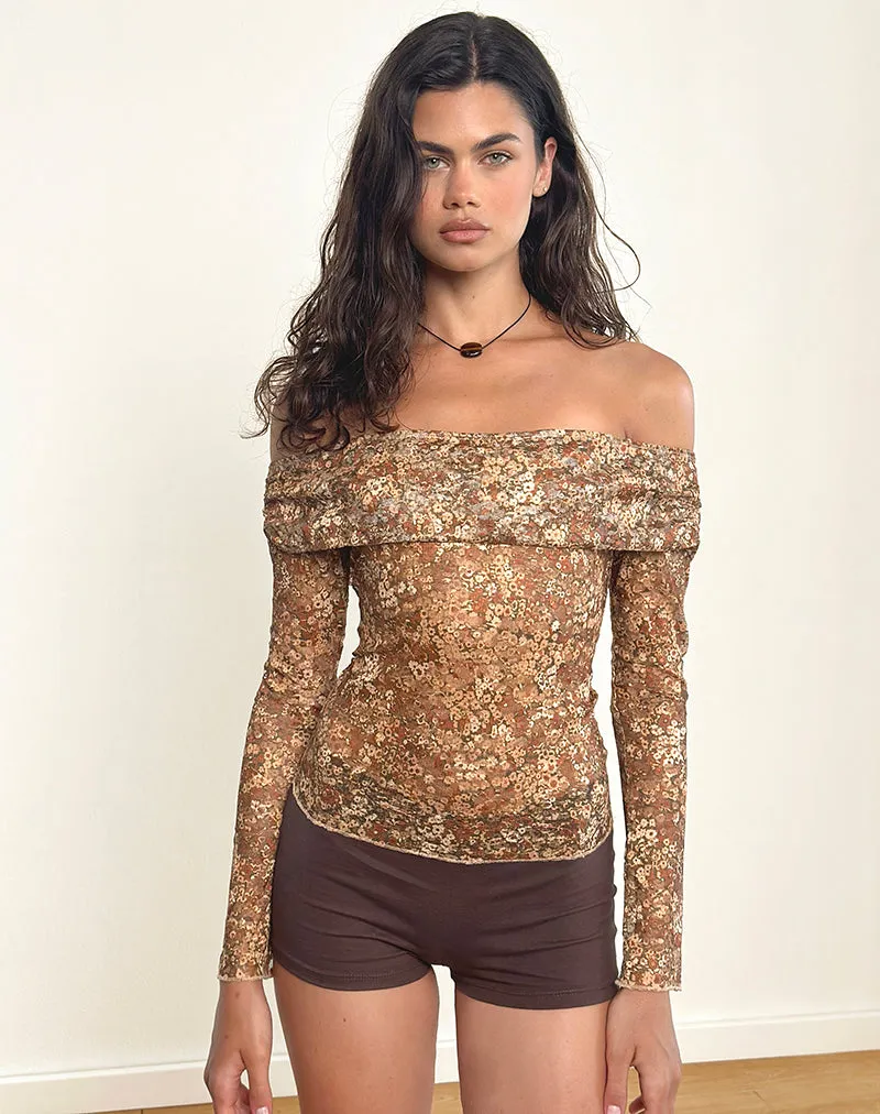 Nanila Top in Cluster Floral Brown sold by Motel Rocks product image thumbnail 3