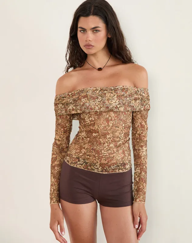 Nanila Top in Cluster Floral Brown sold by Motel Rocks