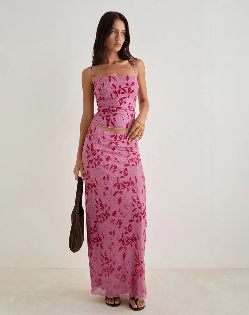 Alfreda Maxi Skirt in Stencil Flower Pink sold by Motel Rocks product image thumbnail 2